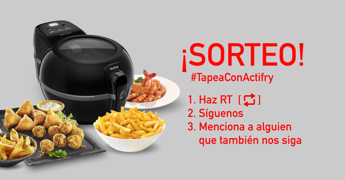 Tefal_ES's tweet photo. SORTEO 🍤
El 16 de junio se celebra el #DíadelaTapa 📣 Participa y consigue una ACTIFRY EXTRA para disfrutar de tus tapas favoritas de la manera más ligera y saludable. 📣

Haz [RT+Follow] y menciona a 1 persona que también nos siga.

📆 Tienes tiempo hasta el 26/06 incluido. https://t.co/JMohnW9eNQ