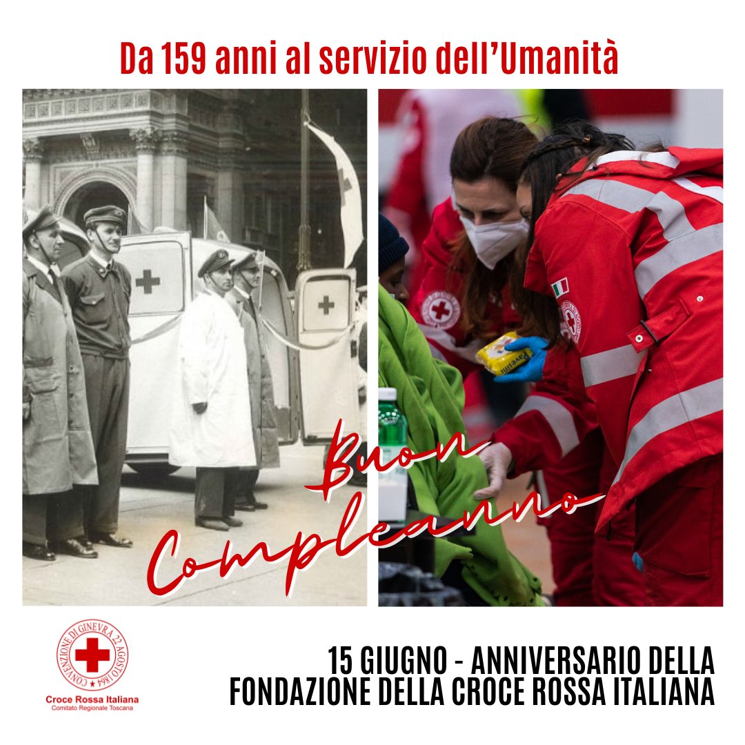 Da 159 anni rispondiamo a qualsiasi vulnerabilità, nel nostro paese e in tutto il mondo, ovunque e per chiunque! 
Oggi la #CroceRossaItaliana festeggia il suo ‘compleanno’, ossia l’anniversario della sua fondazione a Milano, il 15 giugno 1864. Buon Compleanno #CRI❤️
#CriToscana