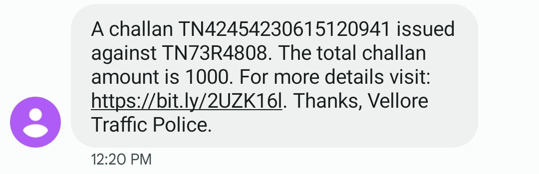 Deepaksbariha's tweet photo. @TPTWO_Official I received on SMS a challan TN42454230615120941 issued against TN73R4808. The Vehicle owner's name is Mokan Singh. The Vehicle has wrongly registered with my mobile number. Please look into this matter.
@tnpoliceoffl @VellorePolice https://t.co/4B9r8HpCRM