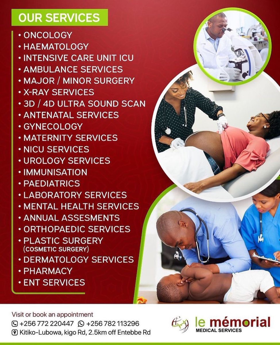 LeMemorialUg's tweet photo. We give the care you need and the compassion you deserve. Experience quality healthcare with #LeMemorial today. D.m, call to book or visit us to see any of our specialists.
.
#LeMemorial #HealthCare #DoctorsToTheCommunity https://t.co/mx8fqTv7fs