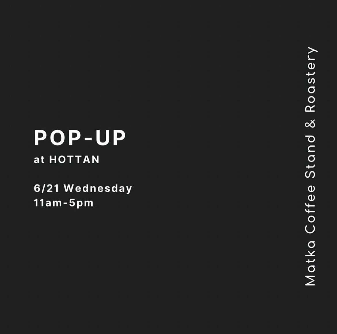 SOCO_Project's tweet photo. 【ポップアップ出店のお知らせ】 
6/21(水)11:00-17:00
HOTTANの軒先スペースに「Matka Coffee Stand &amp; Roastery」@matka_coffee_  がポップアップ出店にお越し下さります。

サービス内容は、ハンドドリップコーヒーの販売とコーヒー豆の販売になります。

是非お気軽にHOTTANにご来店下さいませ。 https://t.co/lnJGHLotLd