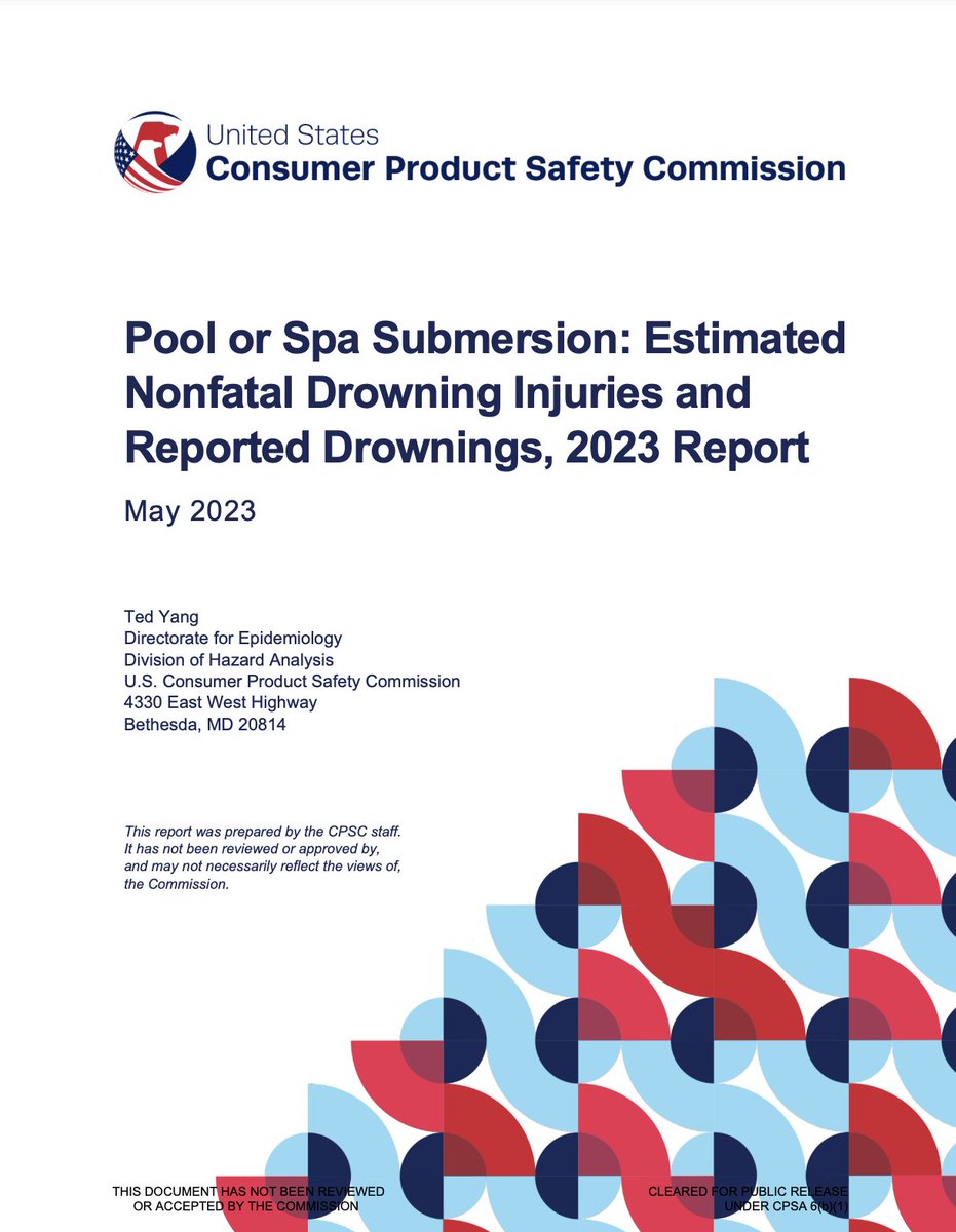 The @USCPSC has issued its annual drowning and submersion report. Pool or Spa Submersion: Estimated Nonfatal Drowning Injuries and Reported Drownings, 2023 Report cpsc.gov/s3fs-public/Po…