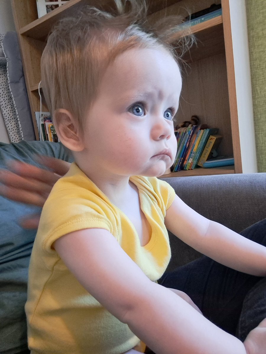 BenOxlade1's tweet image. Stern look whilst I did his morning physio earlier today. It's much easier now he's able to sit in my lap and not have to be held (as he hates being restricted!).

Physio is everyday, twice a day, whilst he's well. When he's unwell we use his nebuliser too! #CFWeek #CFWarrior