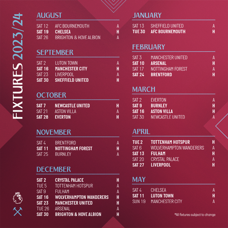 West ham on sale united fixtures