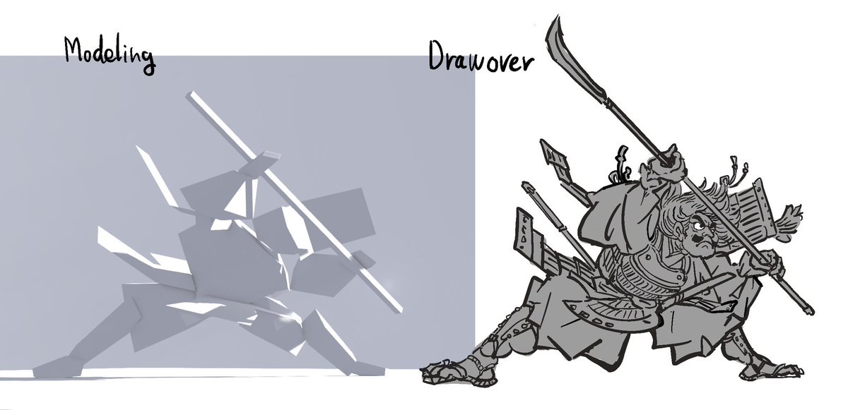 ドローイングのアタリにblenderでモデリングした素体使うの楽しい
#blender #b3d https://t.co/rrW811Pn0c