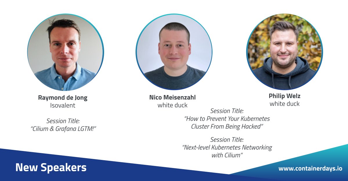 💥🙌 Make some noise for these #CDS23 speakers! Welcome @nmeisenzahl & @philip_welz from @whiteduck_gmbh and @dejongraymond from @isovalent. Check our agenda: bit.ly/43a4gBf

#CDS23 #GoingtoCDS23 #Kubernetes #k8s #cloudnative #multicloud