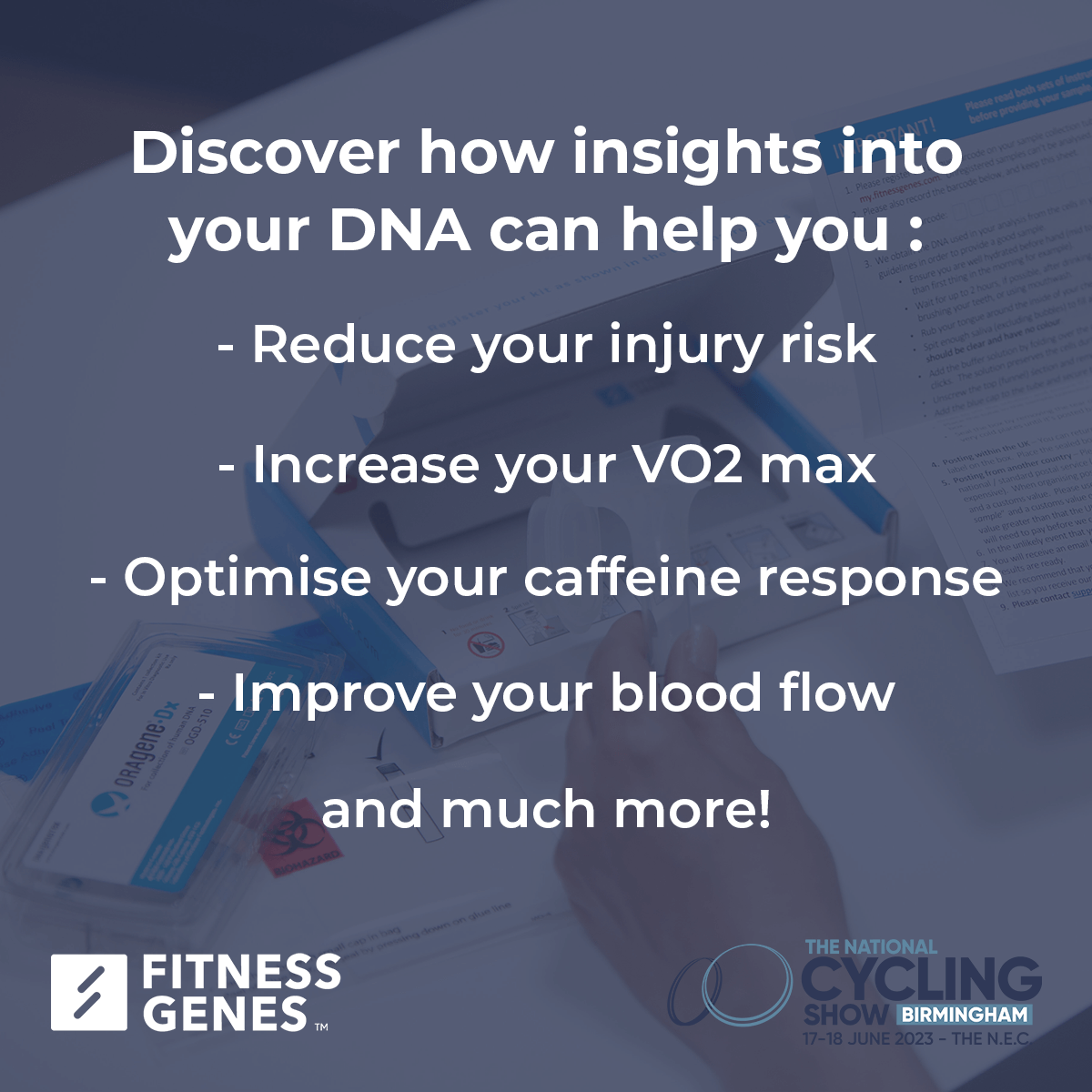 FitnessGenes's tweet photo. The FitnessGenes team are back on the road this weekend, 🚗💨 making their way to The National Cycling Show at the N.E.C in Birmingham! 🚴
If you're attending, drop by Booth 📍H42 and say hello! 👋
#fitnessgenes #NationalCyclingShow #KnowYourGenetics https://t.co/hqHeLpzRR7