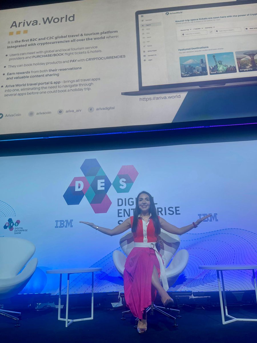 ArivaCoin's tweet photo. We are proud of the participation of #Ariva CCO @ClaudiaTapardel as host of the Tourism &amp; Hospitality Forum.

And having a keynote presentation about “The role of blockchain technology in shaping the future of the tourism industry” at @DES_show - Digital Enterprise Show in Malaga https://t.co/ZcTWEWoOkx