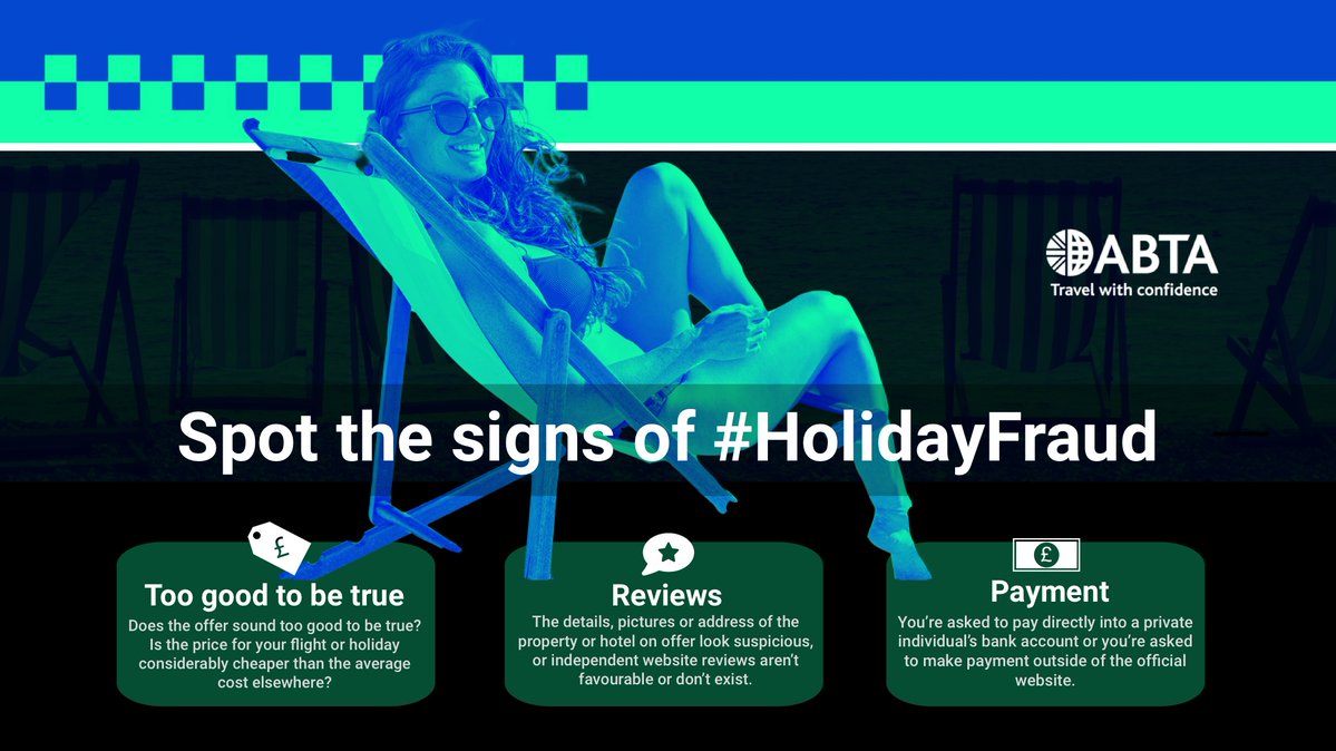 Criminals are increasingly using more sophisticated ways to trick their victims, so whether you plan on going abroad this year, or plan on going on a domestic holiday, make sure you do your research when booking a holiday. 

Info: tsscot.co.uk/holiday-scams/
@TSScot 
#HolidayFraud