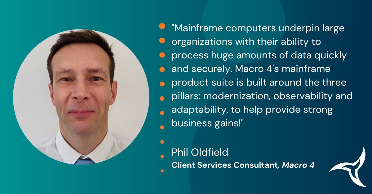 Macro_4's tweet photo. Our mainframe solutions can help your business modernize the customer and employee experience and gain a competitive advantage to take your business forward! 
 
See what Macro 4's mainframe expert, Phil Oldfield, has to say. 

#mainframe #ibmzsystems https://t.co/LyHvYfGzib