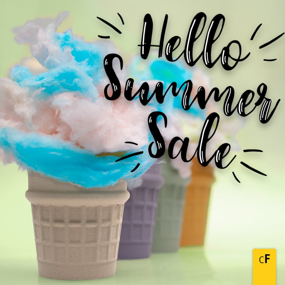 ColorFabb's tweet photo. 💛WHICH FILAMENTS WILL YOU BE GETTING THIS SUMMER SALE?

Visit https://t.co/TVnnU9LiU5 to add your favorites to your shopping cart🛒 and stay tuned for the 21st of June.. 

#colorFabbSummerSale #FilamentSale #Filament #3Dprinting #colorFabb 
(Ice cones printed in Vibers PLA🍦) https://t.co/ksp7nA9LYJ