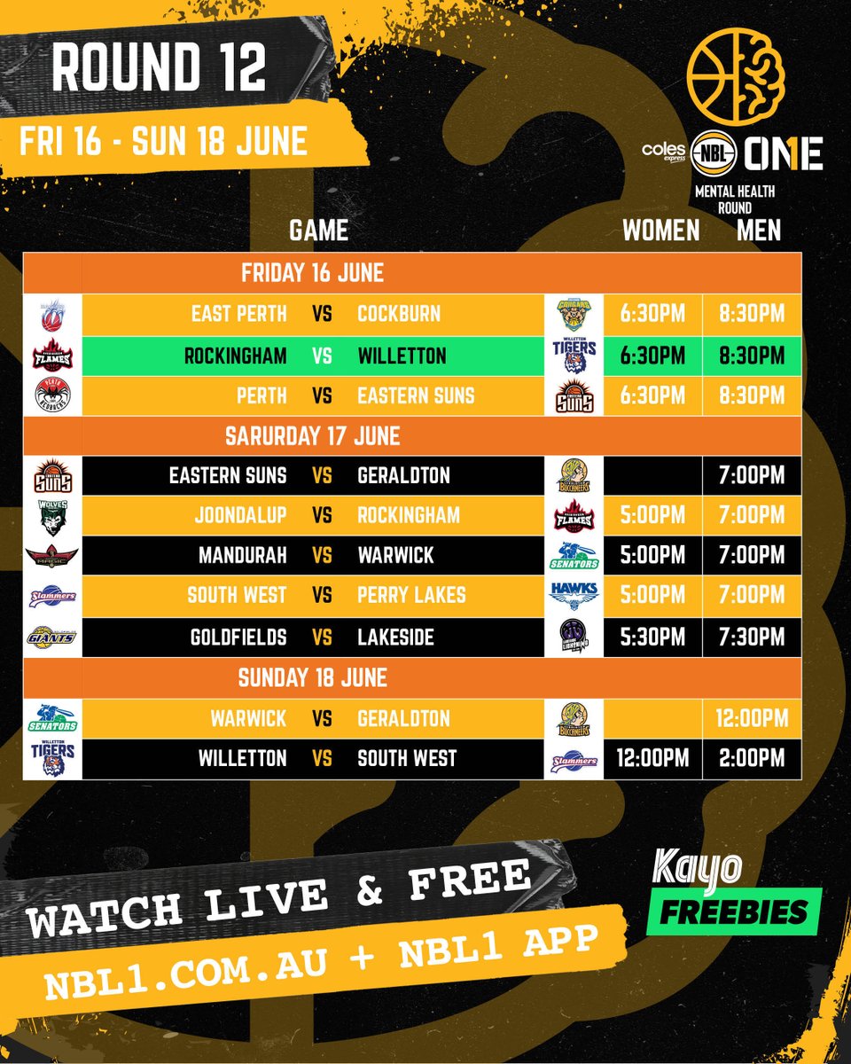 Your Mental Health Round fixtures are here! 🧠

Another big weekend of hoops is here!

#nbl1west