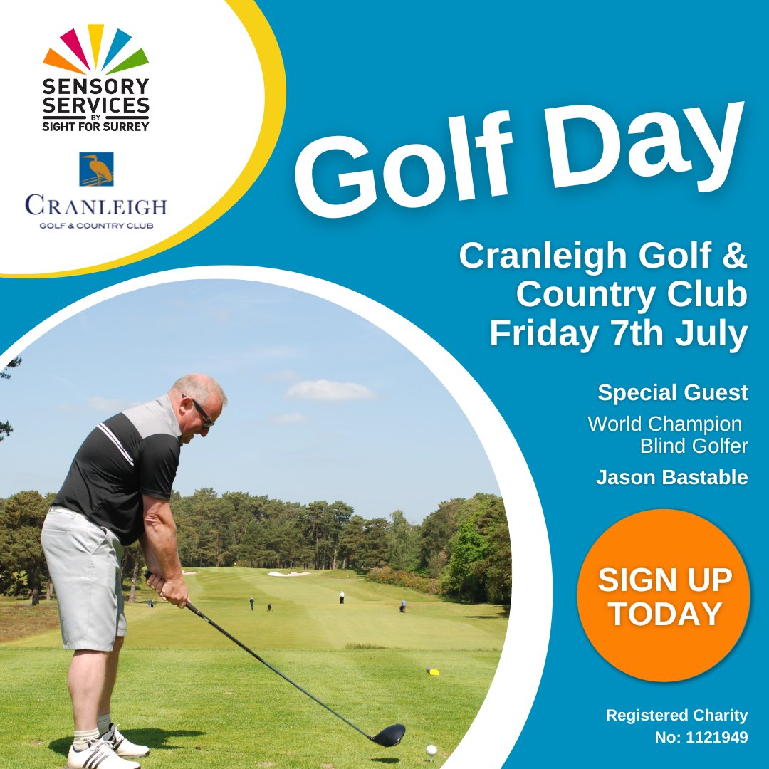 Join our Golf Day @cranleighclub - help us raise £5,000 to fund our Eye Clinic Liaison Officer in #Surrey hospitals to ensure no one goes through the experience of sight loss alone.

Register by 26th June at: sightforsurrey.org.uk/.../join-our-c…

@EWBlindGolf
@BritBlindSport @SurreyGolf #Golf