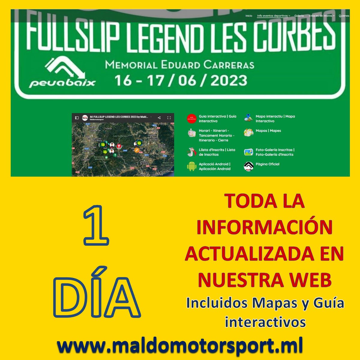 maldomotorsport's tweet photo. 💥 8è FULLSLIP LEGEND LES CORBES 2023 💥
📢 1 DÍA
💢 Encontrarás toda la ℹ️ información en nuestra 🌐 web, incluidos 🗺️ mapas y guía interactivos
🌐 https://t.co/3FLQhTFTc8
➡️ https://t.co/LyDs3FmCaT

#motorsport  #mapas #interactivos  #rally #fullslip #legend #lescorbes https://t.co/Bcxq2KGwSj