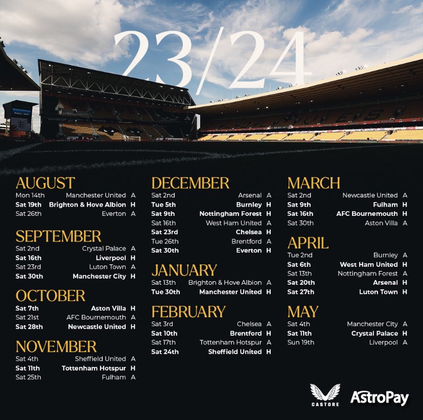 𝐓𝐇𝐄 𝐖𝐎𝐋𝐅𝐏𝐀𝐂𝐊™️ on Twitter "🚨📆 Wolves Fixture List wolves wwfc"