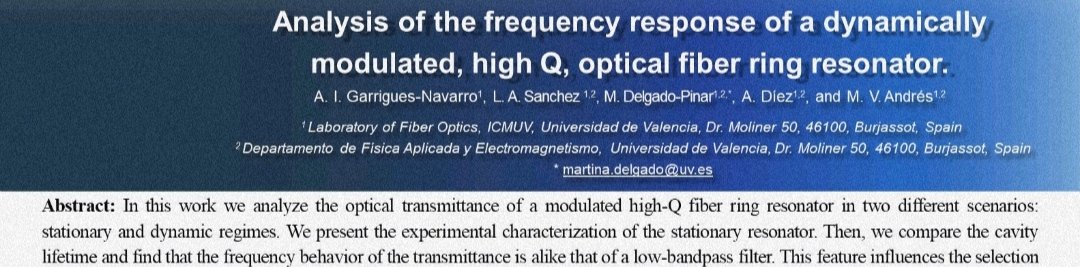 Today I will be presenting the poster 'Analysis of the frequency response of a dynamically modulated, high Q, optical ring resonator' at #OPTOEL.