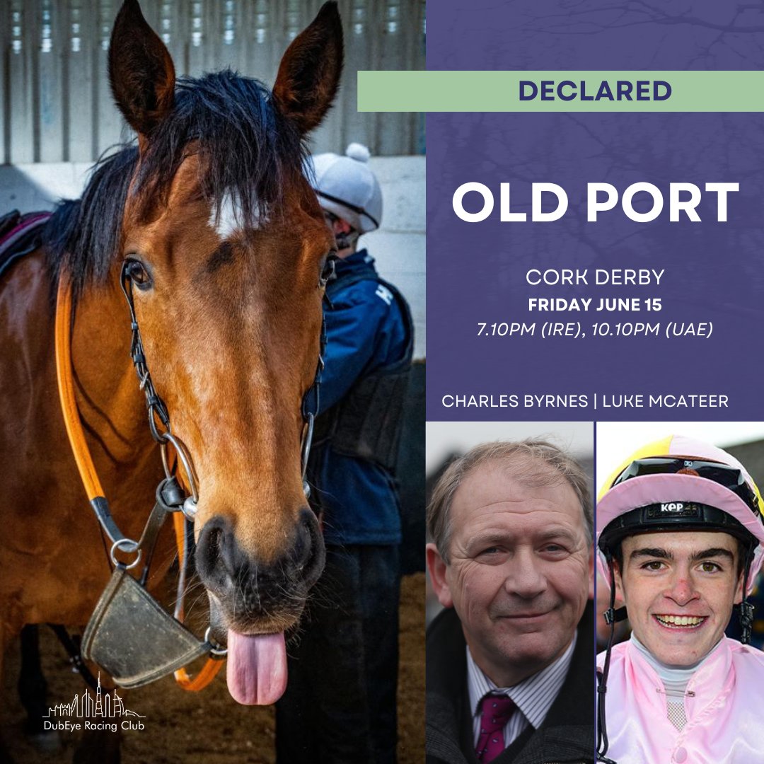 𝐃𝐄𝐂𝐋𝐀𝐑𝐄𝐃: Old Port

We're heading to <a href="/corkracecourse/">Cork Racecourse</a> on Friday evening for the Cork Derby at 7.10pm (10.10pm UAE)‼️

Luke McAteer rides for <a href="/cbyrnesracing/">cbyrnesracing</a> in what will be Old Port's first run for the DubEye Racing Club 💪🏻

Best of luck to all of our syndicate members!