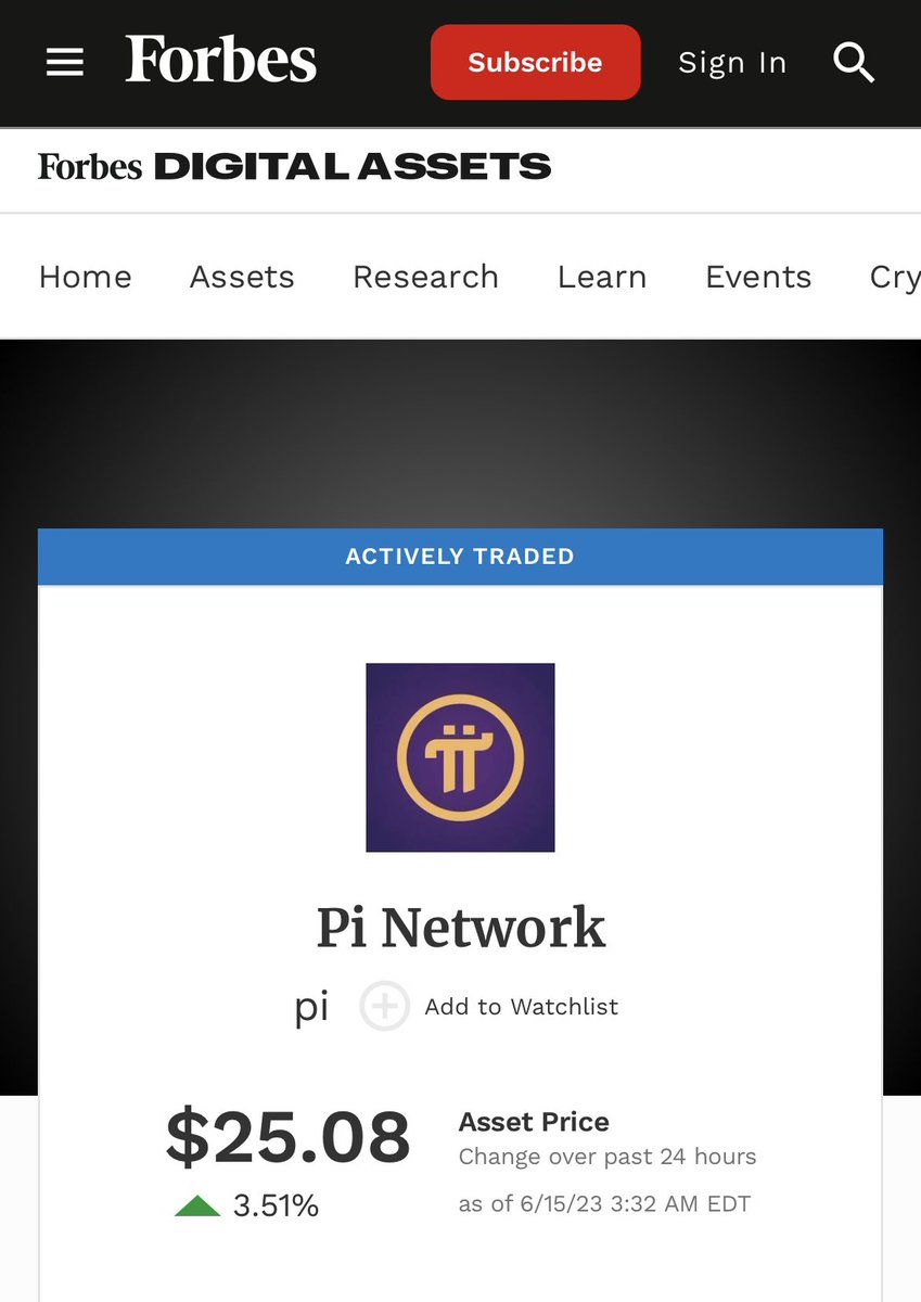 cryptoleakvn2's tweet photo. I tried checking the price of #PiCoin on the cryptocurrency and financial market, and I was surprised to see the following:
#Forbes (1 Pi = $25.08)
#Coinmarketcap (1 Pi = $24.65)
#CoinGecko (1 Pi = $25.10)
#Binance (1 Pi = $23.09) 

Please note that the mainnet has not yet been launched, and the prices shown on certain exchanges are for IOUs that may not be transferable across exchanges. Please DYOR and proceed with caution.
#pi #Picoins #PiHackathon #Pioneers #pinetwork #Pi #PiNetwork2023 #PiNetwork