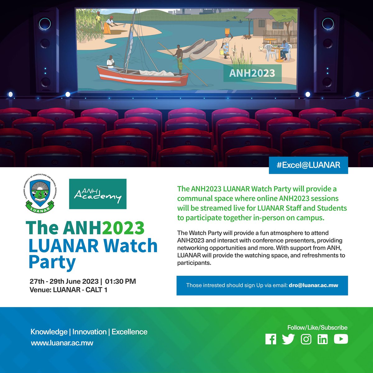 The ANH2023 LUANAR Watch Party will provide a communal space where online ANH2023 sessions will be streamed live for LUANAR Staff and Students to participate together in-person on campus. The Watch Party will provide a fun atmosphere to attend ANH2023 and interact with conference…