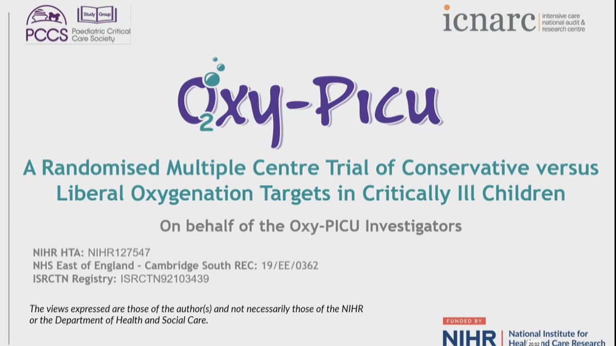 .@OxyPicu trial results presented at #CCR23 @CritCareReviews by Prof Mark Peters and @ICNARC team #PedsICU #PCCSSG