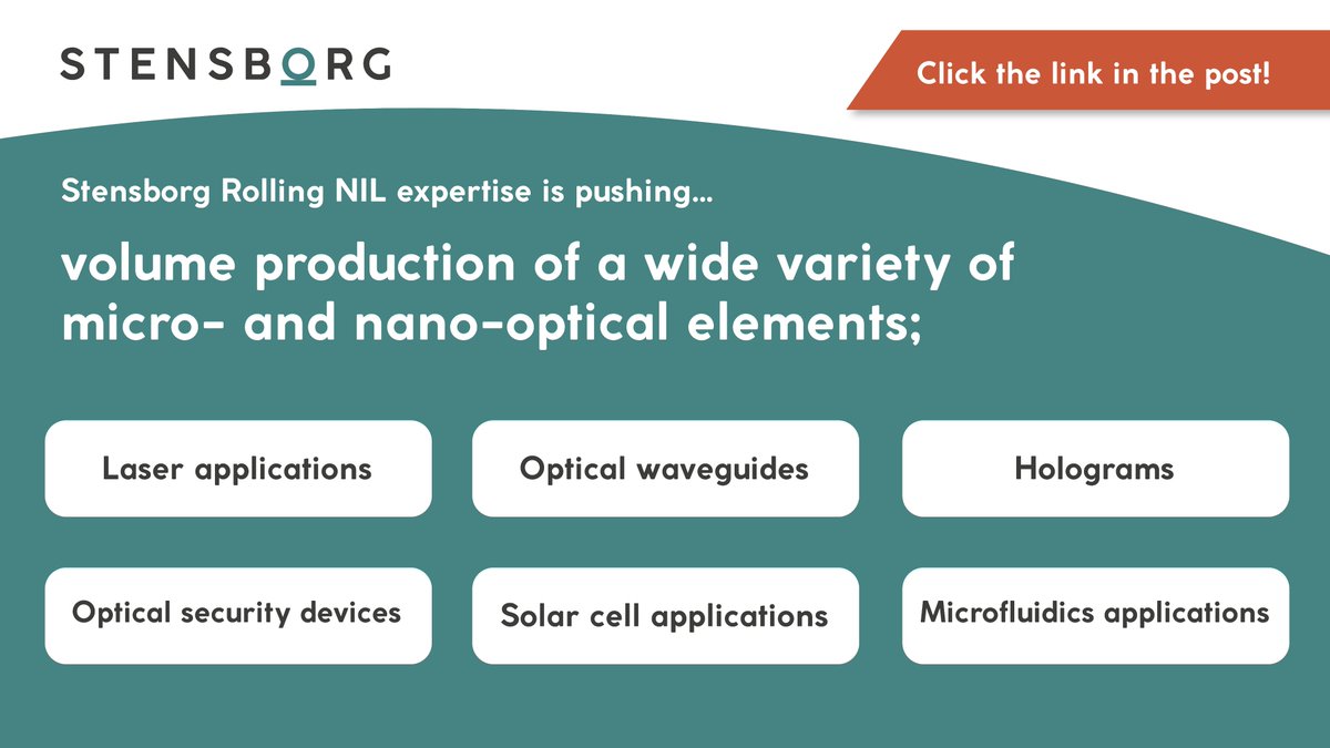 Stensborg's tweet image. Discover #ManufacturingServices of a wide range of #OpticalElements at Stensborg!

From #Holograms, #Waveguides or #LabOnAChip solutions, our rolling #NanoimprintLithography techniques ensure flexibility and #NanoPatterning precision.

More &amp;gt;&amp;gt; stensborg.com/manufacturing-….