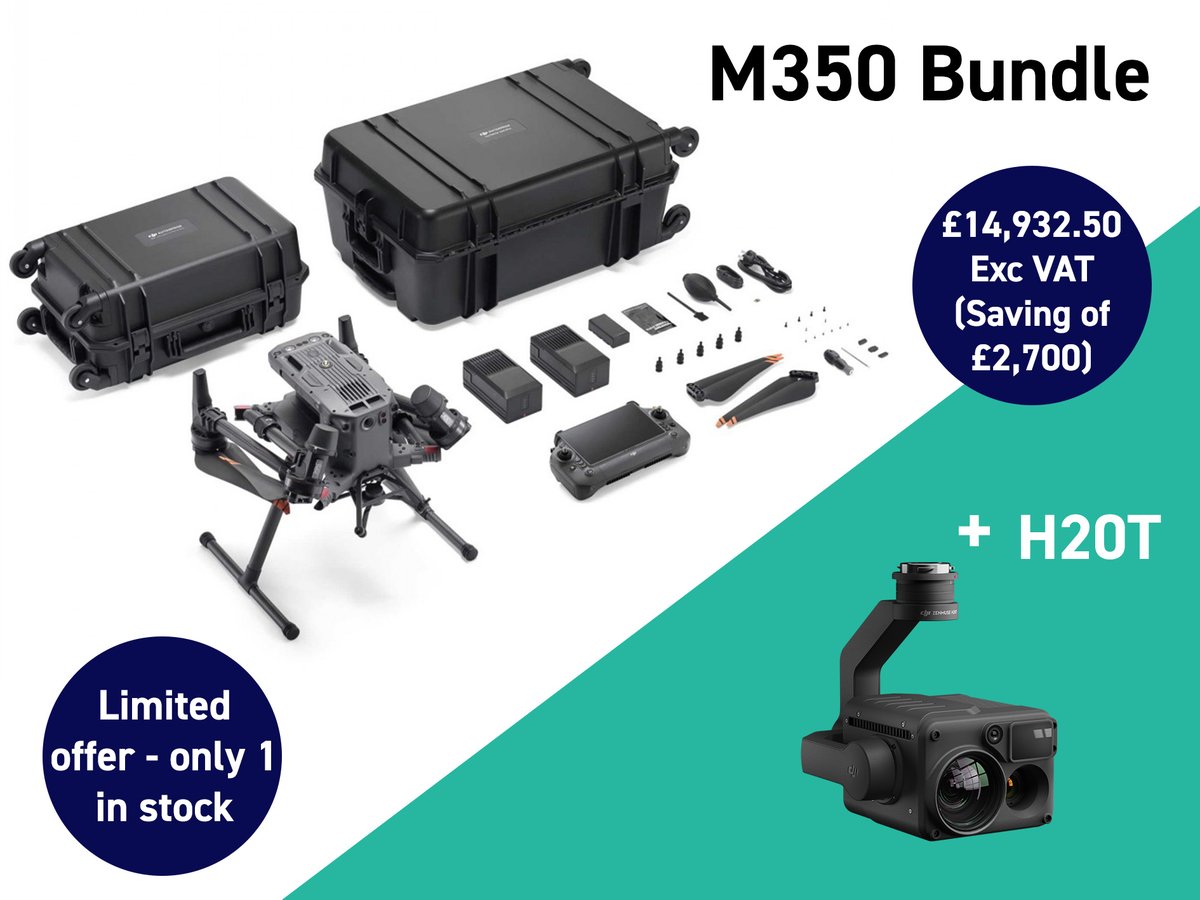 Special Offer! 🎉 We have created a @DJI M350 bundle with the H20T! We offer this for a special price of £14,932.50 Exc VAT, saving around £2,700! 🎉 Get in touch with our team at info@aetha.global if this is the bundle for you! #djienterprise #m350bundle #h20t