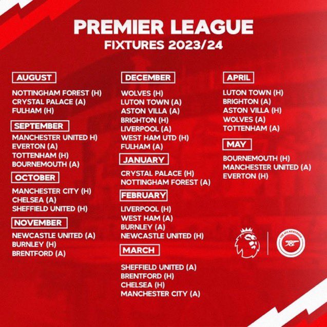 🚨OFFICIAL: @Arsenal fixture list for 2023/24 season 🔴⚪️

#AFC #COYG #WEARETHEARSENAL