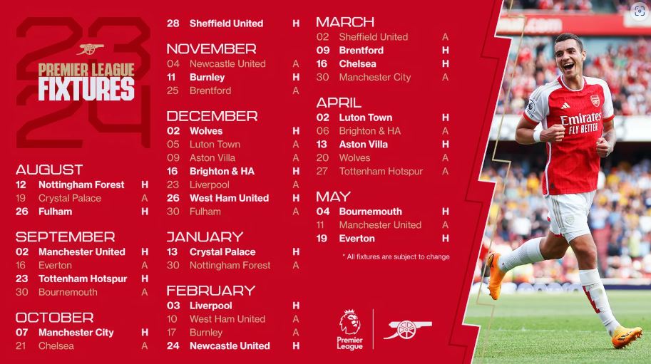 Don Frinmy 🇬🇧 🏴󠁧󠁢󠁥󠁮󠁧󠁿 on Twitter "Arsenal premier league fixtures 2023