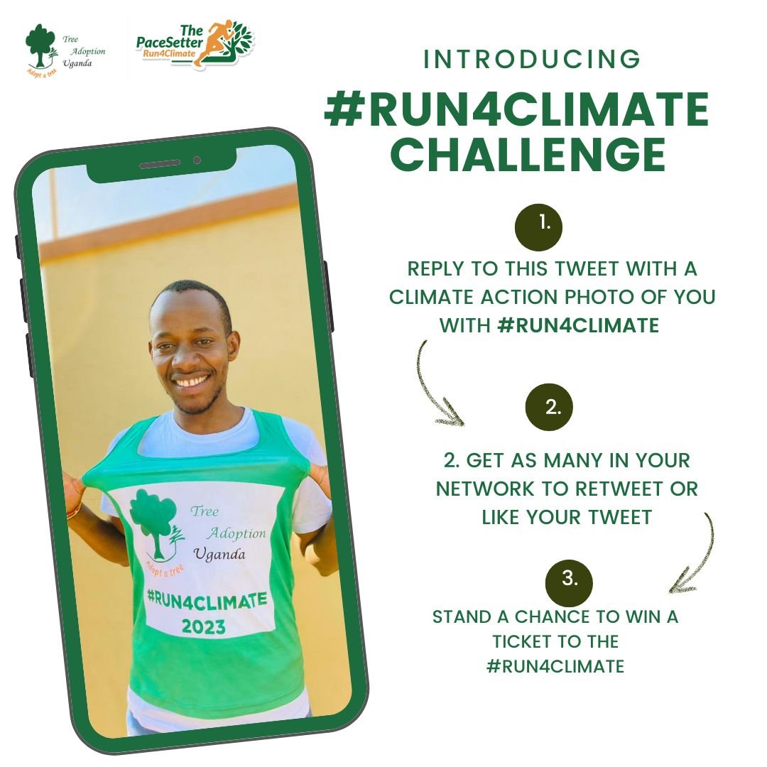 tree_adoptionug's tweet photo. NEWS! NEWS!
Participate in our #Run4Climate Challenge and stand a chance to win a ticket to the Run happening this Sunday at Makerere University Rugby Grounds.

Follow the steps on poster.👇🏾 https://t.co/9nObLGjLTL
