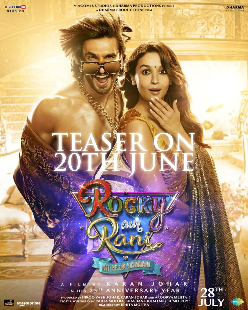 #RRKPKTeaser out on 20th June !! 

#RockyAurRaniKiPremKahani In cinemas 28th July, 2023 

#RanveerSingh #Rocky #AliaBhatt #Rani #KaranJohar #MW #AliaBhatt #Dharmendra #RRKPK #RanveerSingh #MW #MoviesWallah #filmnews #movieupdates #movieaddict  #filmannouncement #movieannouncement