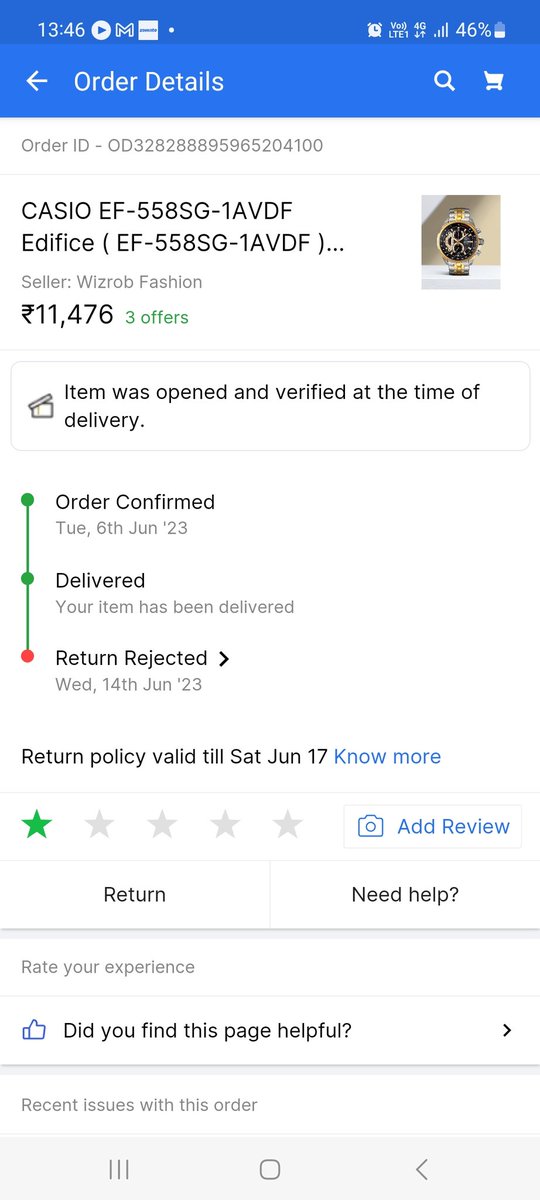 _aman__bansal_'s tweet photo. @CasioIndia issued a authentication certificate that the watch delived to me is counterfiet. @cbic_india @CimGOI @PMOIndia take action against fraudulent act of @Flipkart. @flipkartsupport had rejected my refund request 2nd time and is continiously harrsing me.@_Kalyan_K plz help https://t.co/i8mlgPweAH