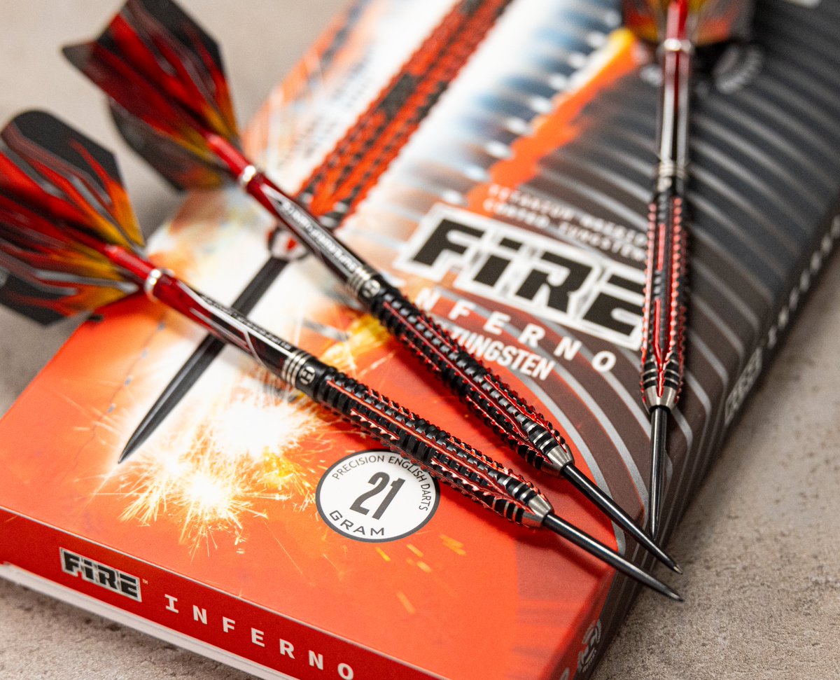 🔥 Fire Inferno 90% 🔥

🔸 Injection moulded 90% tungsten
🔸 Bi-lateral milling
🔸 Carbon ST Shafts
🔸 Fire Flight

#DefyLimits #MadeinEngland #Darts
