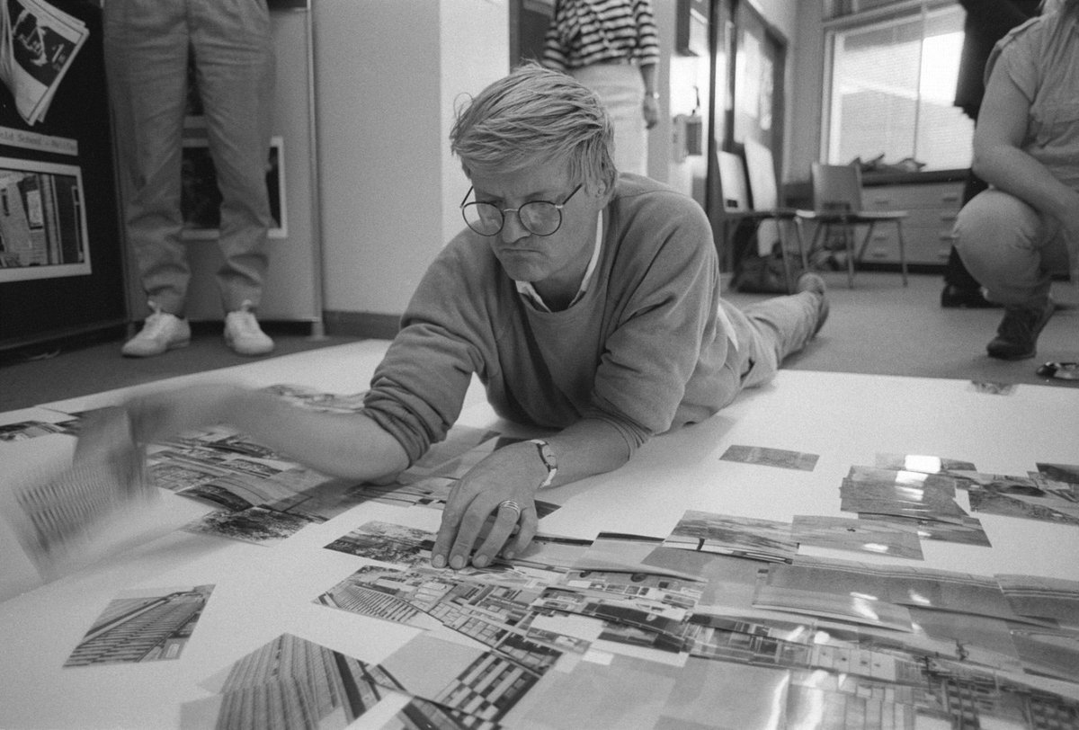 Tomorrow <a href="/MediaMuseum/">National Science and Media Museum</a> turns 40 🎉 

To celebrate, we're sharing some of our favourite photos from their incredible archive 👀

📷 David Hockney creating a photographic montage based on the museum building, 1985 © National Science and Media Museum