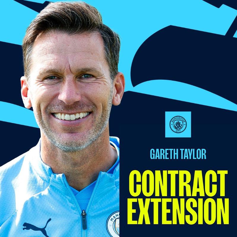 ManCity's tweet photo. We're delighted to announce that Gareth Taylor has signed a one-year contract extension at the Academy Stadium! 🙌