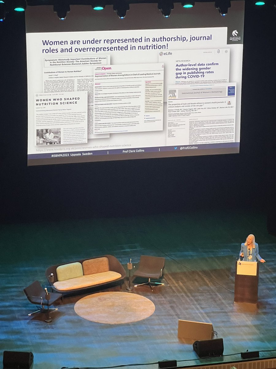 Papers led my women are less likely to be accepted and spend more time under review. But 96% of the profession of nutrition are women. Having a female editor attracts female editors; there’s a long way to go yet. <a href="/ProfCCollins/">Laureate Prof Clare Collins AO</a> #ISBNPA2023 #WomenInSTEM