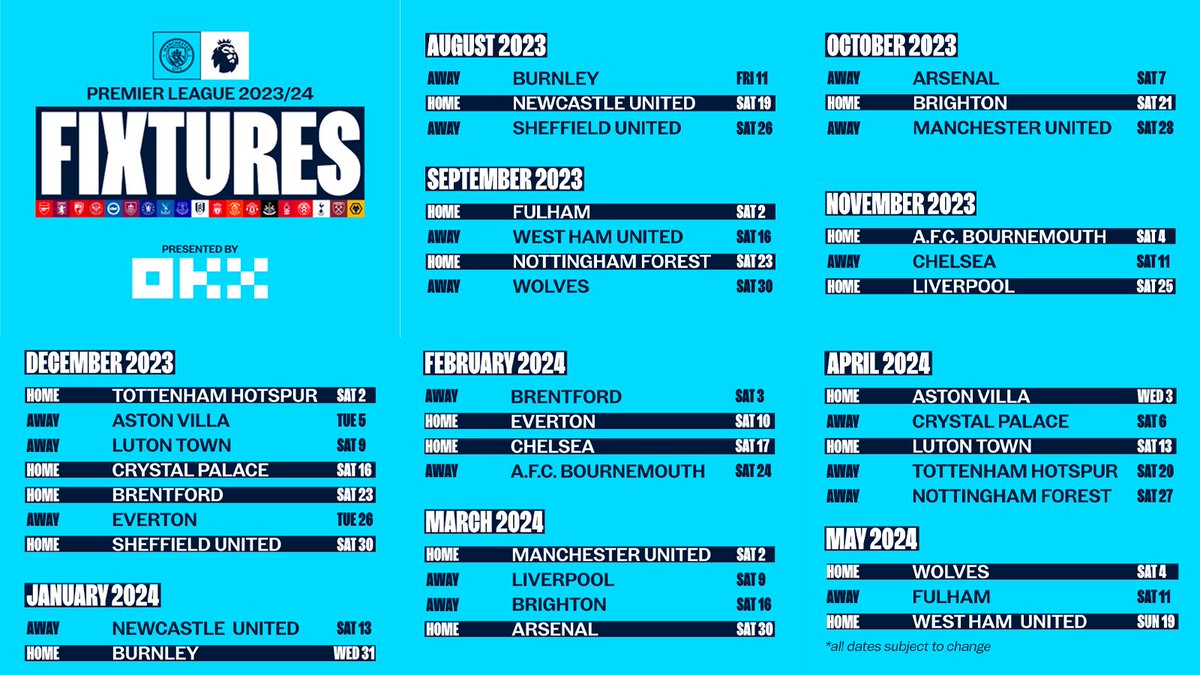 Complete 2023/24 #ManCity x #PL fixtures. 👇📆 @ManCity