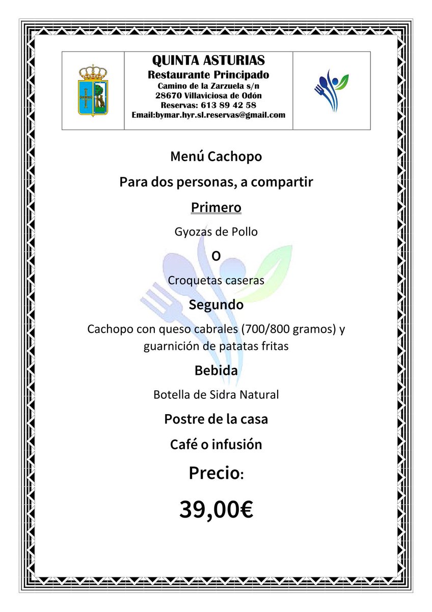 Menús Quinta "Asturias" 17 y 18 de junio