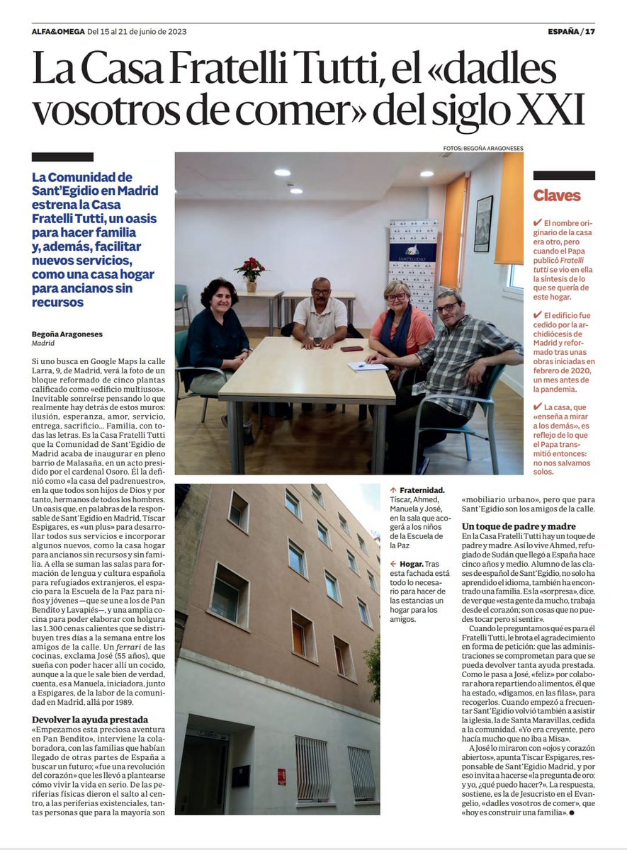 SantEgidioMad's tweet photo. Casa #FratelliTutti en Madrid: el "dadle vosotros de comer" del siglo XXI. Gracias @alfayomegasem por este artículo que explica el espíritu y esperanza detrás de la nueva "casa del Padrenuestro" de  @SantEgidioMad 
➡️https://t.co/EtRdod97lu https://t.co/Gf1jhp1gXK