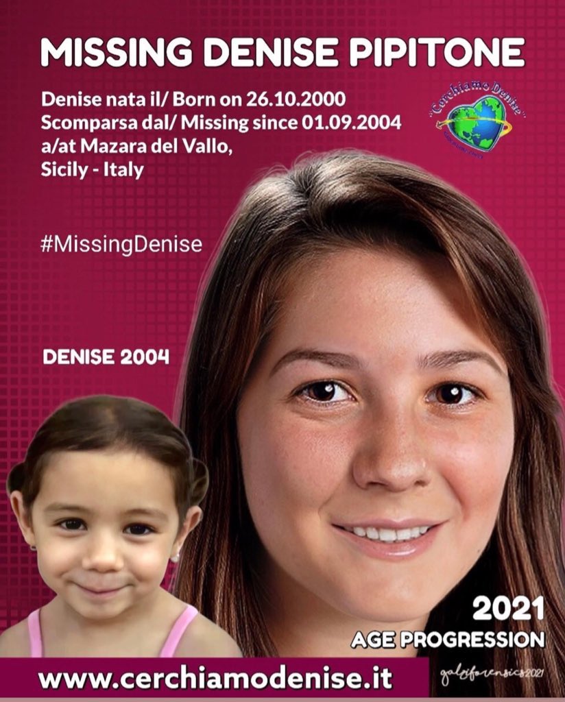 ❤️ MISSING #DenisePipitone 

Could you please help find #DenisePipitone  by sharing this? ❤️
She was kidnapped in 2004, at the age of almost 4.
Thank you! 

cerchiamodenise.it 

#MissingDenisePipitone #Italy #CerchiamoDenise #IlPopoloDiDenise #World