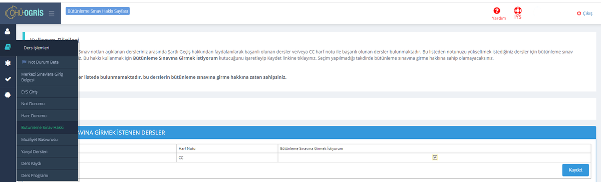 NOHUOIDB's tweet photo. Şartlı geçilen ve/veya notu yükseltilmek istenen dersten bütünleme sınavına girmek isteyen öğrencilerin 13-22 Haziran 2023 tarihleri arasında #ogris üzerinden "Bütünleme sınavına Girmek İstiyorum" diye işaretleme yapmaları gerekmektedir. https://t.co/1SzyEjn6vr
