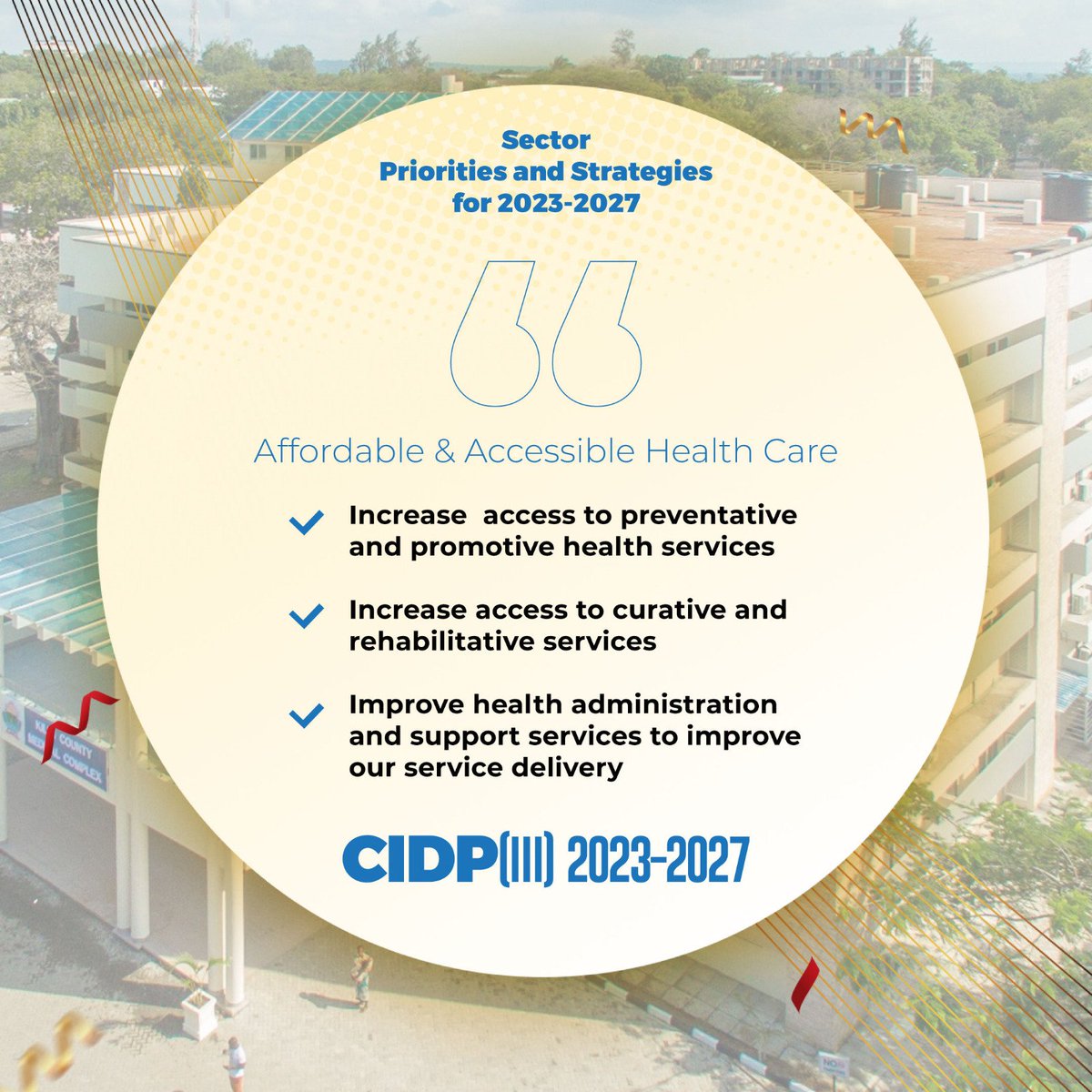 Health as a critical issue has also been put into consideration in the CIDP. Health care has been made accessible and affordable to all.
Tujenge Kilifi
#CIDPLaunchKilifi