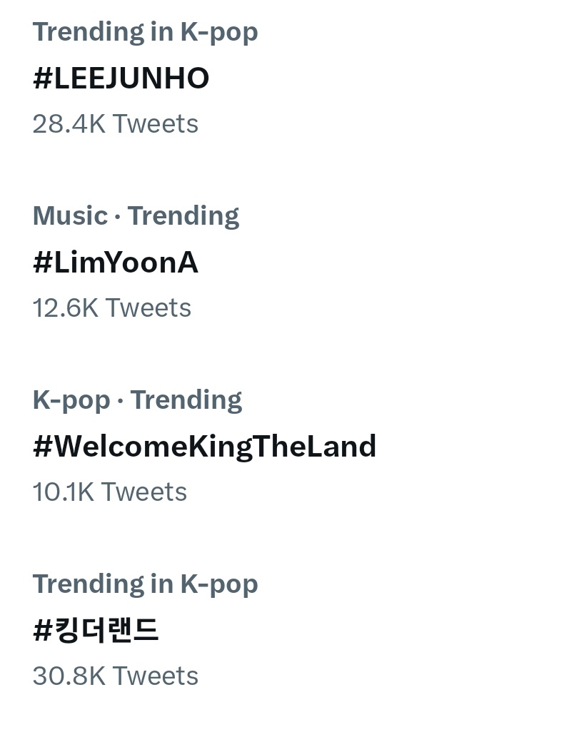 All hashtags did well #LeeJunHo #LIMYOONA #kingtheland #welcomekingtheland