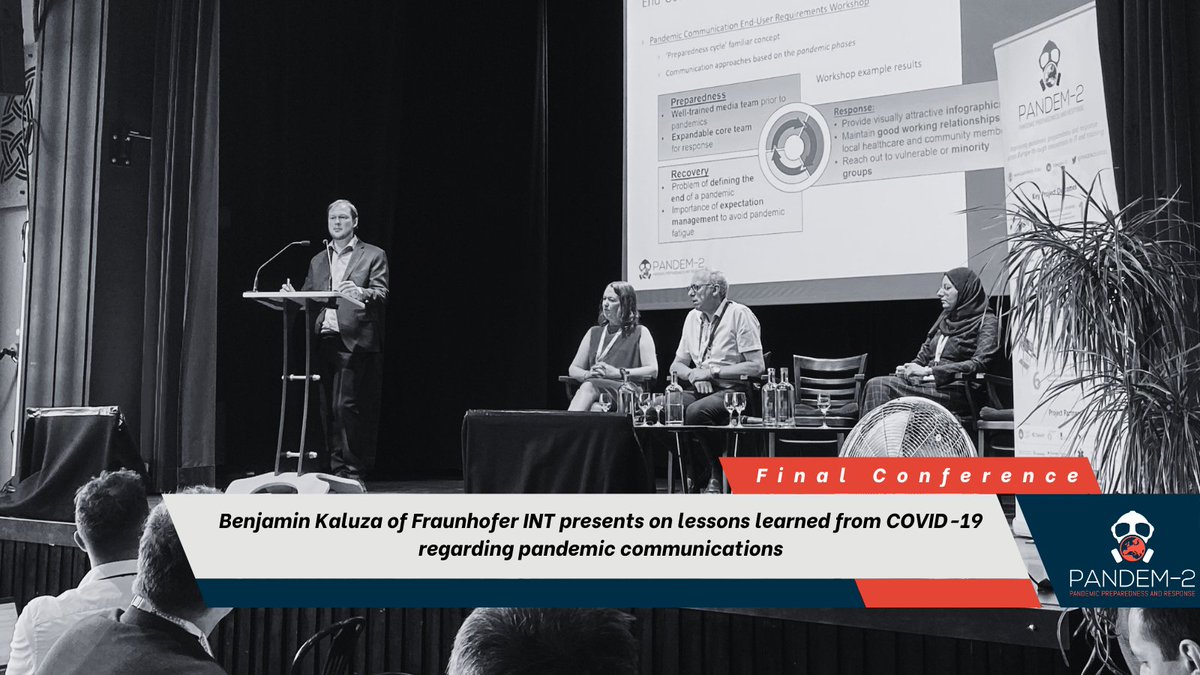 PANDEM2H2020's tweet image. #NowSpeaking: Benjamin Kaluza of Fraunhofer INT presents on lessons learned from COVID-19 regarding pandemic communications 💬