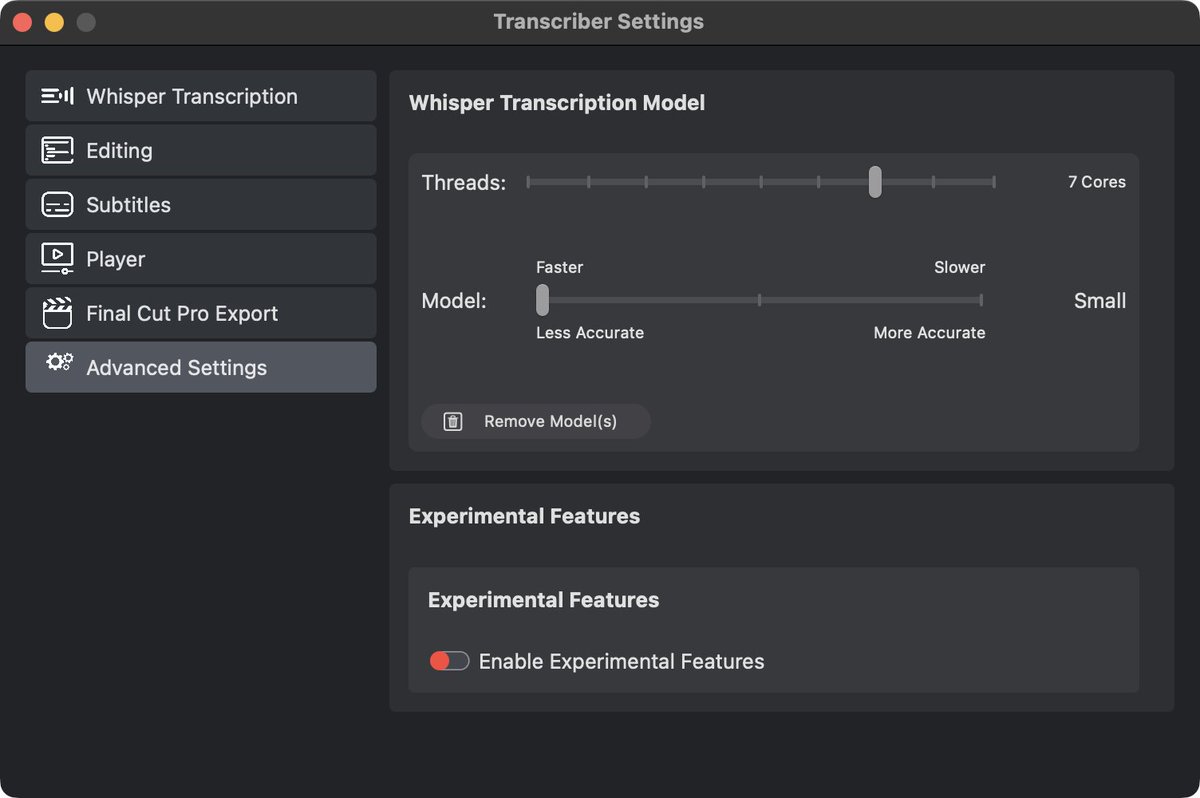 Because the world is complicated, is difficult.
Because Macs with Intel are waaay slower than those with Apple Silicon.
Because it's just right.
Transcriber, from launch, also supports less accurate but significantly faster models for transcription...
#FCP #FCPX #FinalCutPro
