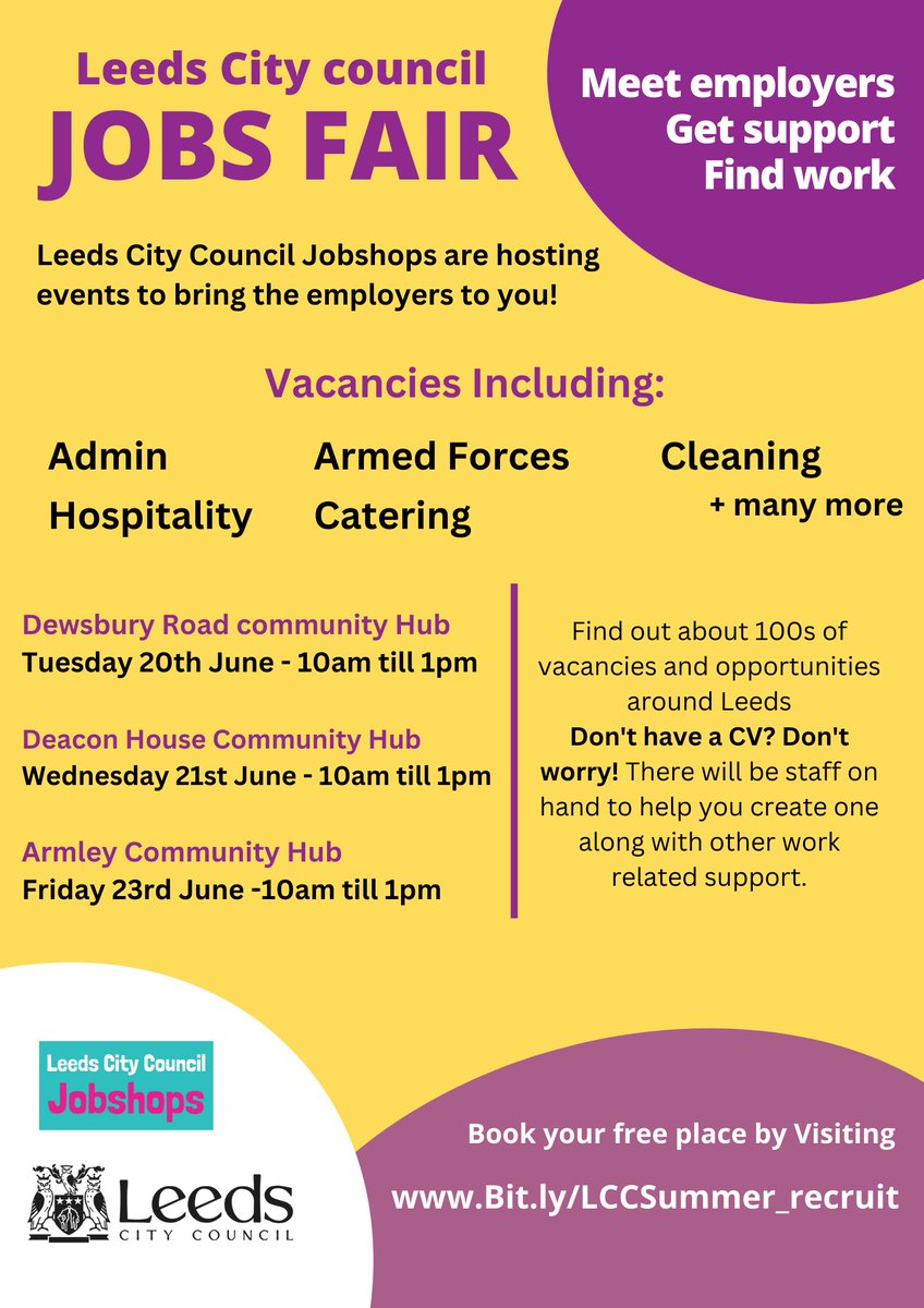 ⭐ Join us on Tuesday for our next Jobs Fair! ⭐ Find out about various vacancies and chat to employers 👍 Register for a free place here ➡ bit.ly/LCCSummer_recr…