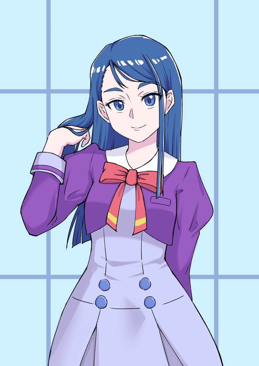 1girl solo blue hair school uniform long hair blue eyes smile  illustration images