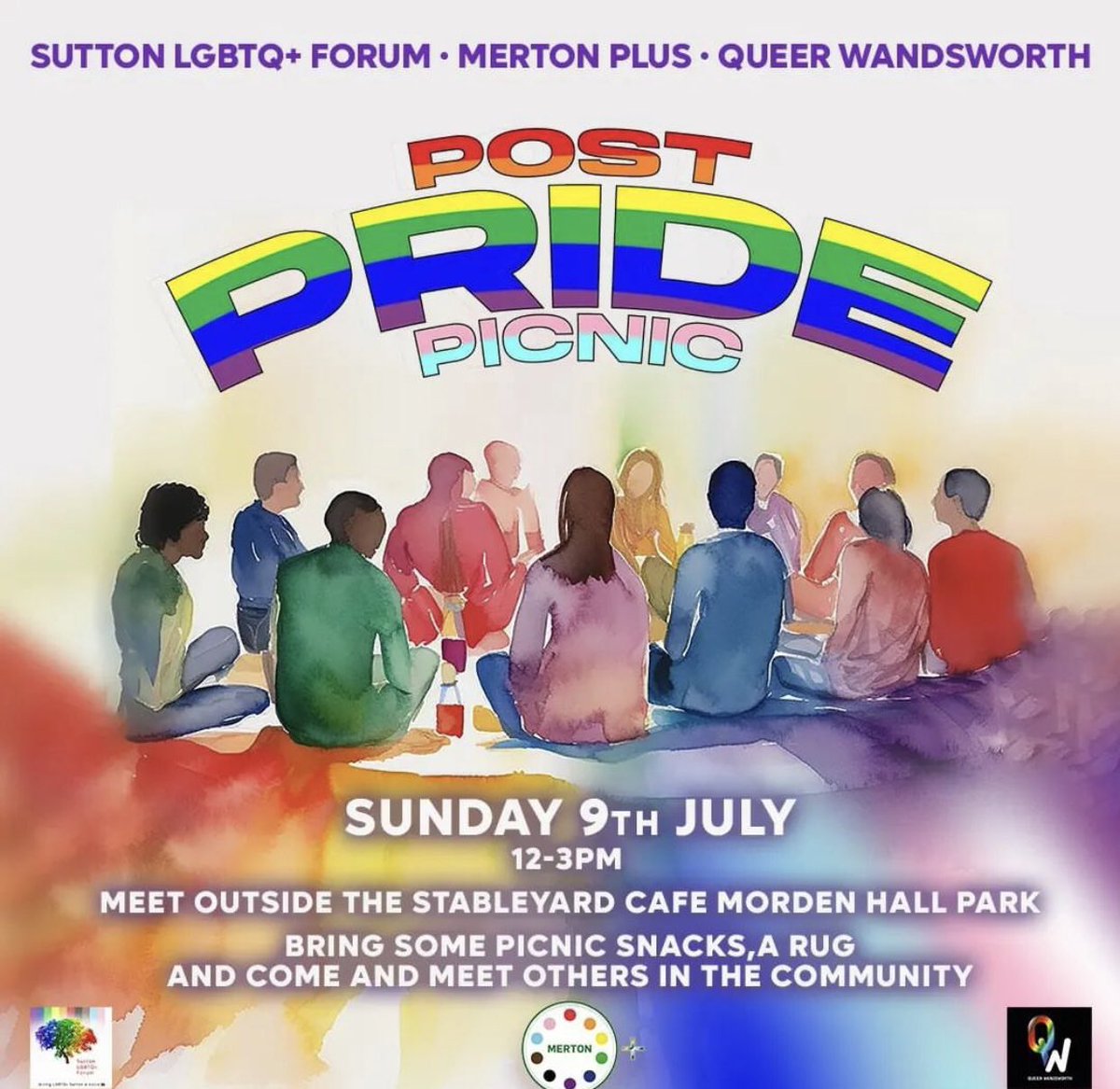 We have partnered with @MertonPlus + <a href="/TheForumSutton1/">Sutton LGBTQ+ Forum</a> for a post-Pride picnic 🧺 on Sunday 9th July 🌞Meet @ Morden Hall Park from 12pm outside the Stableyard cafe 🍽️ Bring along food, friends and anything you need to get comfy and have a great time!! 😁😎 Allies welcome 🤗 🏳️‍🌈