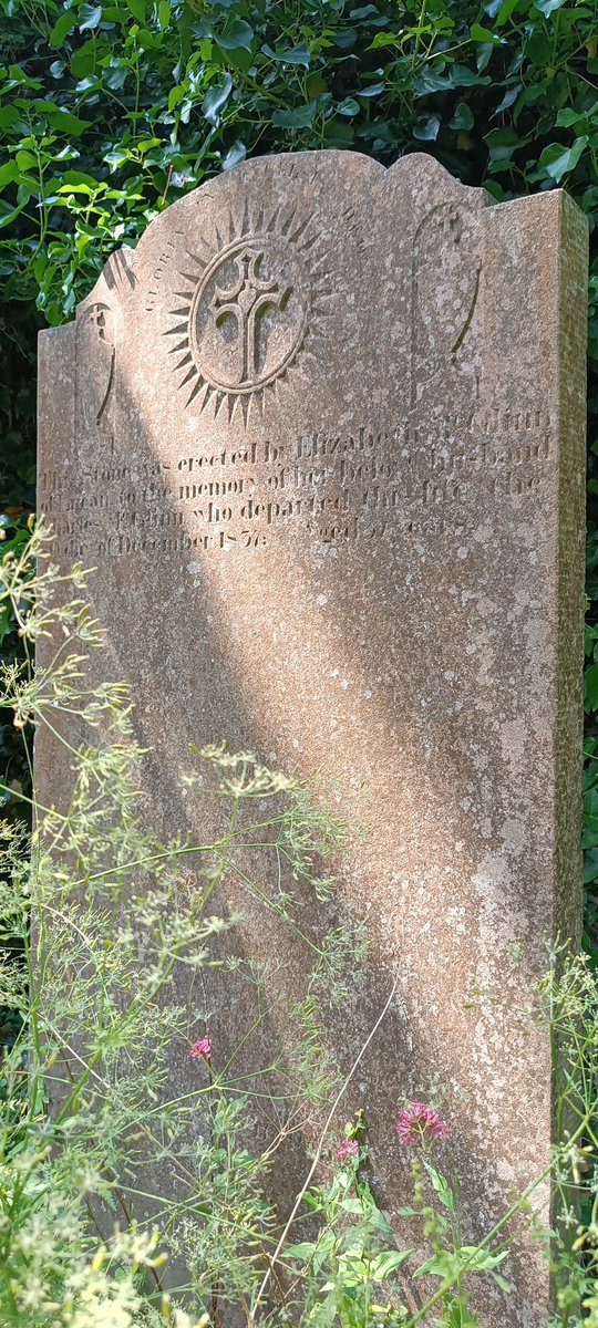St. Mary's medieval graveyard Lucan. Sunlight on gravestone erected by Elizabeth McGlinn of Lucan in memory of her husband Charles, who died age 57 in 1837. Space below indicates Elizabeth meant her own inscription 2b inserted. We can only speculate why it wasn't. @LocalStudies