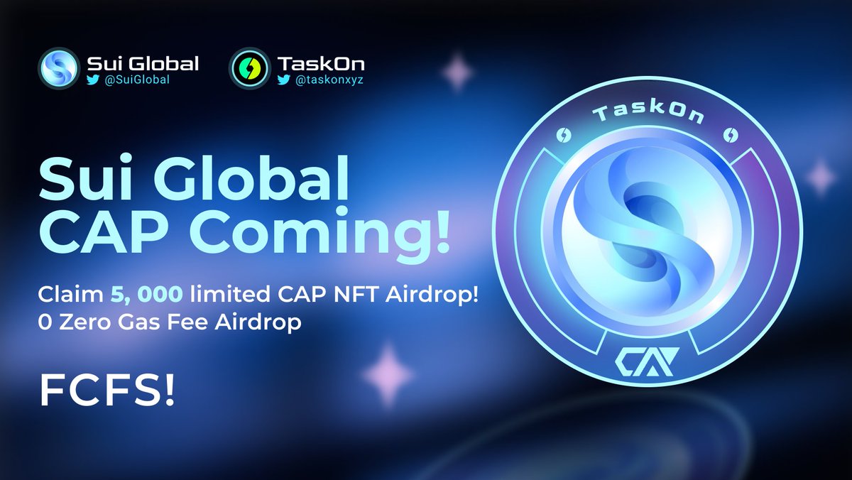 🌊 Excited to launch our special #Giveaway with <a href="/taskonxyz/">TaskOn | Ultimate Web3 Community Growth Platform</a>.

🎁 5,000 limited #CAPs with 0 gas fee #FCFS
⏰ Jun 15th, 09:00 – Jun 25th, 09:00 (UTC)

Act Now👇
taskon.xyz/campaign/detai…

#NFT #Airdrop #Web3 #Sui #TaskOn #SuiGlobal