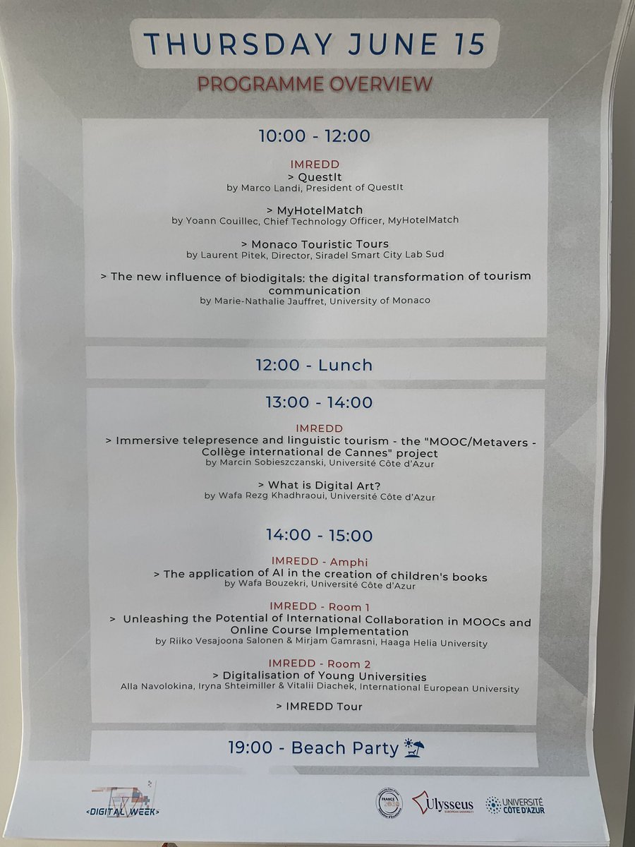 DDIE_UCoteDAzur's tweet image. [#DigitalWeek] Day 4 started at @imredd_uca. Artificial intelligence and tourism on the morning programme. @Univ_CotedAzur
